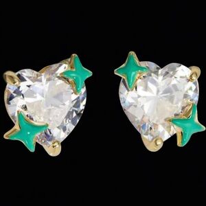 “Love You to the Stars” Clear Swarovski Heart Crystal 14K Green Bethlehem Studs